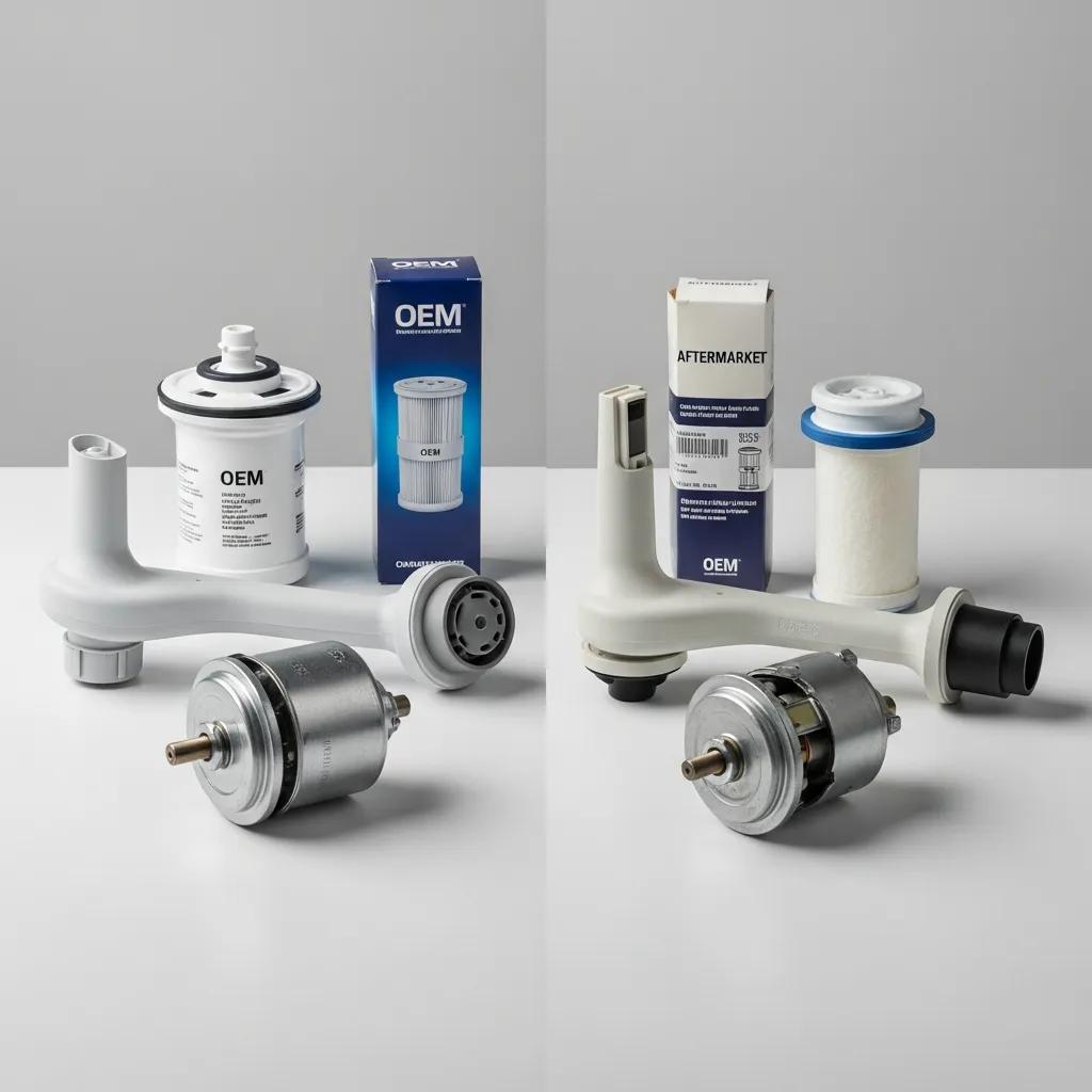 Comparison of OEM and aftermarket appliance parts, showcasing differences in quality and design