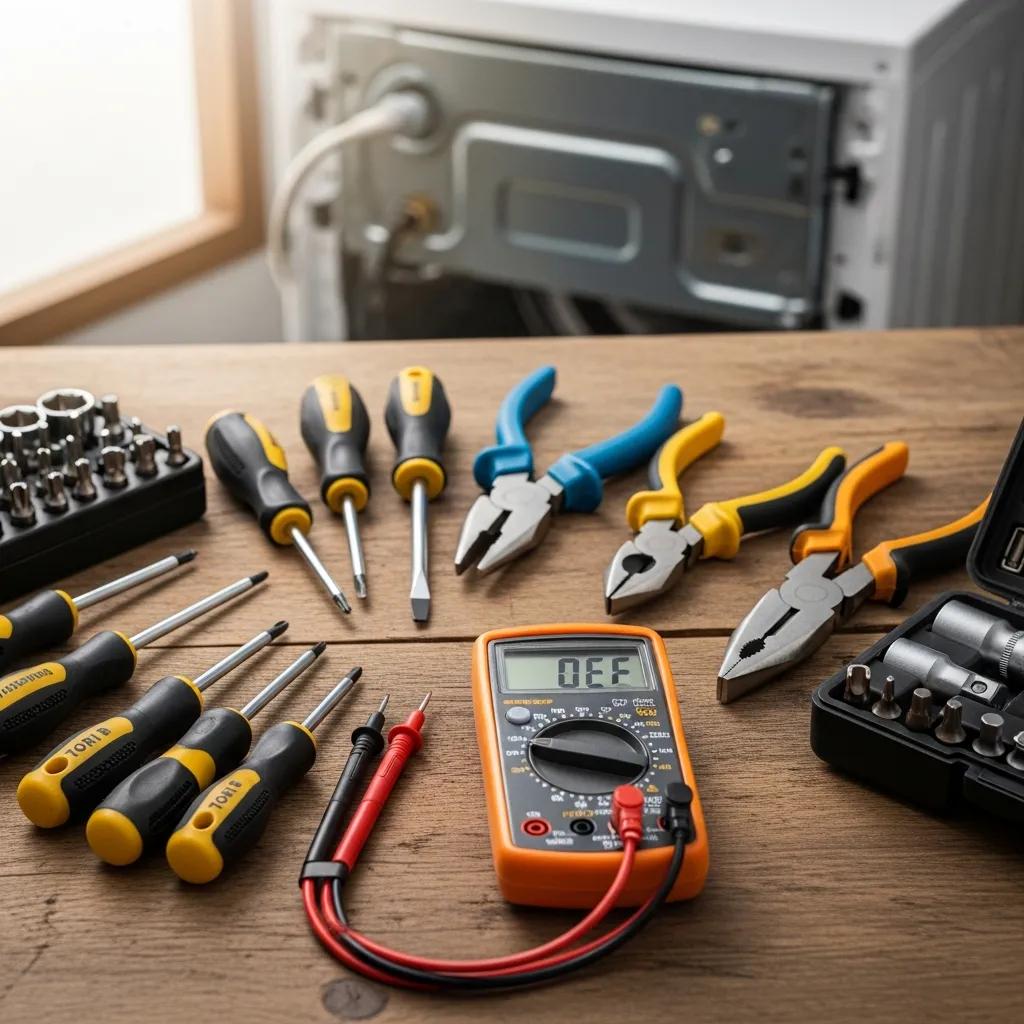 Essential appliance repair tools — multimeter, screwdrivers, and pliers